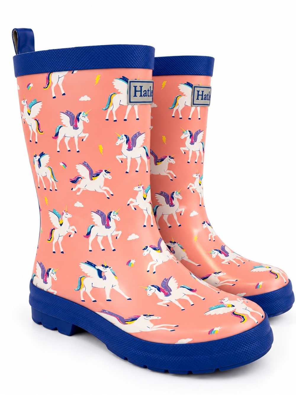 Hatley Kids Unicorn Pegasus Rain Boots Pink Blue Size 2 Waterproof